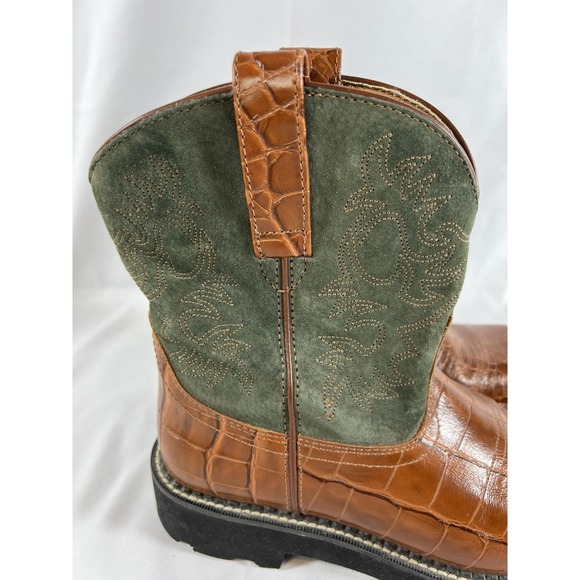 Ariat Fatbaby Cowboy Women's sz 9.5 Western Cowboy Brown Green Leather Boots~EUC - Picture 6 of 16